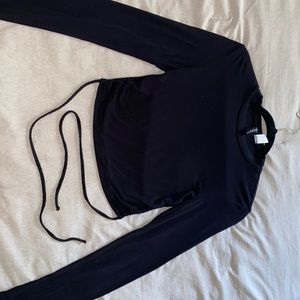 H&M Black long sleeve drawstring crop top with open back